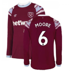 Youth West Ham Home MOORE 6 Red Long Sleeve Authentic 2022-23 Jersey