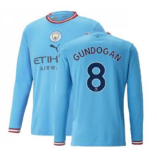 Youth 022-23 Manchester City GUNDOGAN 8 Long Sleeve Home Blue Authentic Jersey