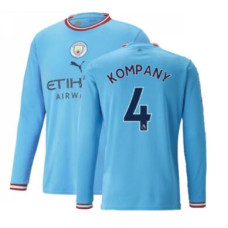 Youth 022-23 Manchester City KOMPANY 4 Long Sleeve Home Blue Authentic Jersey