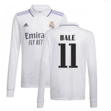 Youth 2022-23 Real Madrid Long Sleeve White Home BALE 11 Authentic Jersey 