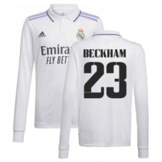 Youth 2022-23 Real Madrid Long Sleeve White Home BECKHAM 23 Authentic Jersey 