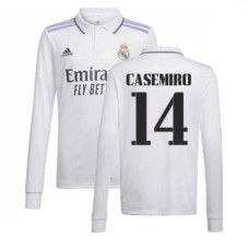Youth 2022-23 Real Madrid Long Sleeve White Home Casemiro 14 Authentic Jersey 