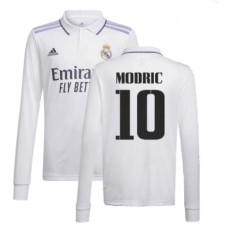 Youth 2022-23 Real Madrid Long Sleeve White Home MODRIC 10 Authentic Jersey 