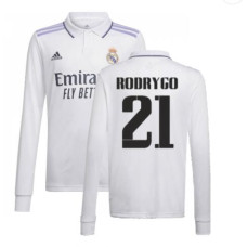 Youth 2022-23 Real Madrid Long Sleeve White Home RODRYGO 21 Authentic Jersey 