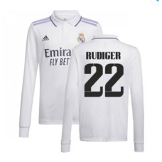 Youth 2022-23 Real Madrid Long Sleeve White Home RUDIGER 22 Authentic Jersey 