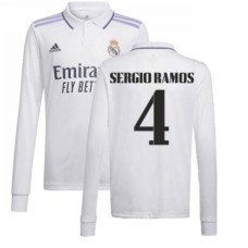 Youth 2022-23 Real Madrid Long Sleeve White Home SERGIO RAMOS 4 Authentic Jersey 