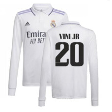 Youth 2022-23 Real Madrid Long Sleeve White Home VINI JR 20 Authentic Jersey 