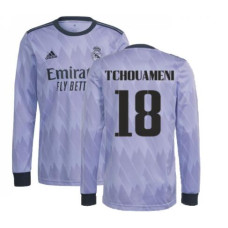 Youth 2022-23 Real Madrid Long Sleeve purple Away Tchouameni 18 Authentic Jersey 