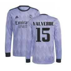 Youth 2022-23 Real Madrid Long Sleeve purple Away VALVERDE 15 Authentic Jersey 