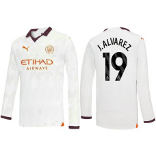Youth 2023/24 Manchester City 19 Julian Alvarez Away White Long Sleeve Jersey