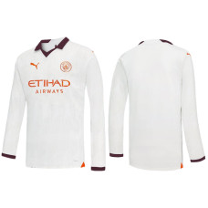 Youth CUSTOM 2023/24 Manchester City Away White Long Sleeve Jersey