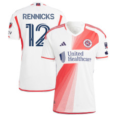 Men's New England Revolution White and Red Away Rennicks,Justin - 12 Authentic 2023/24 Jersey